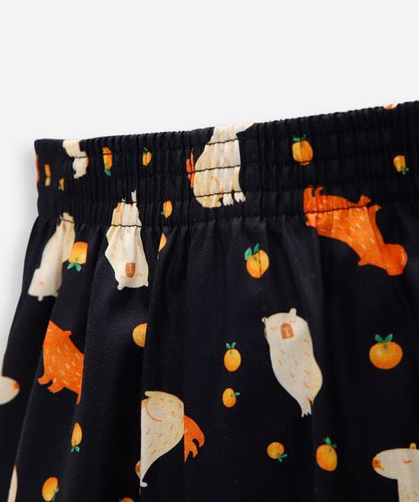 cueca samba canção de algodão estampada capyfun preta