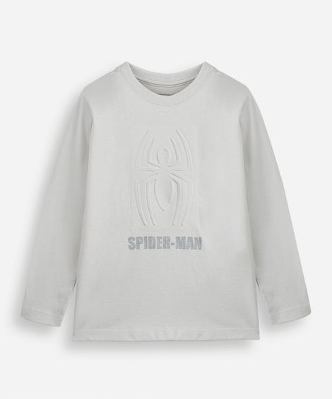 camiseta infantil de algodão manga longa homem aranha cinza