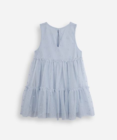 vestido infantil de tule com recortes e brilhos azul