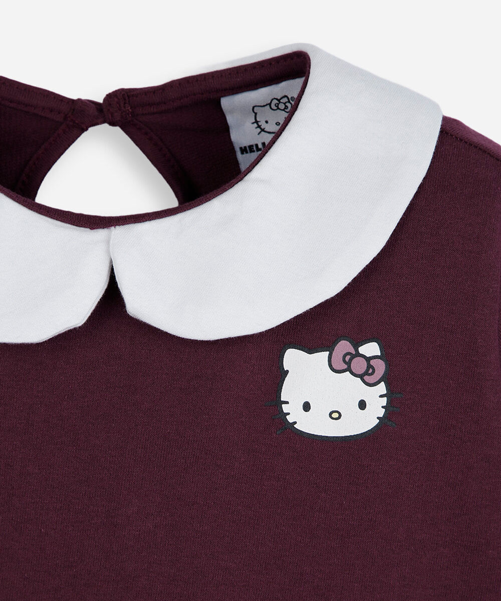 vestido infantil de moletom hello kitty vinho