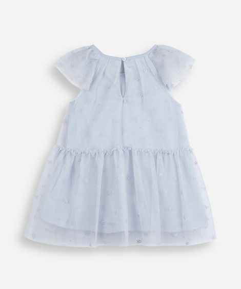 vestido infantil de tule com recorte laços azul