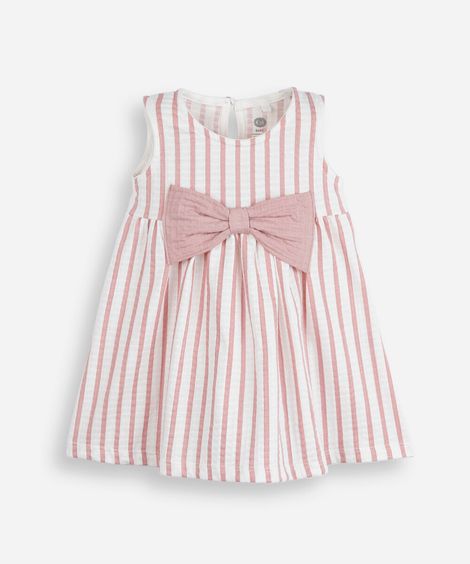 vestido infantil de algodão texturizado listrado rosa