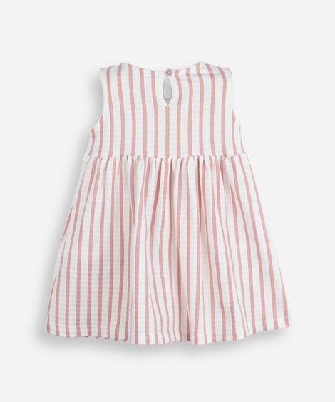 vestido infantil de algodão texturizado listrado rosa