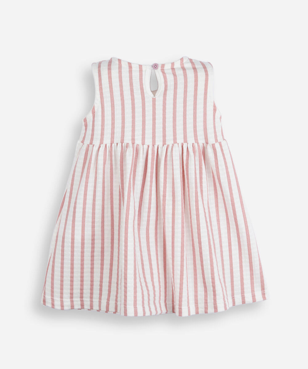 vestido infantil de algodão texturizado listrado rosa