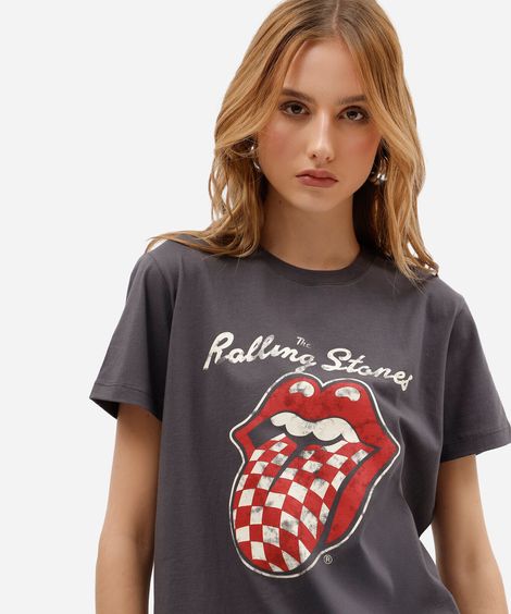 camiseta de algodão manga curta the rolling stones cinza