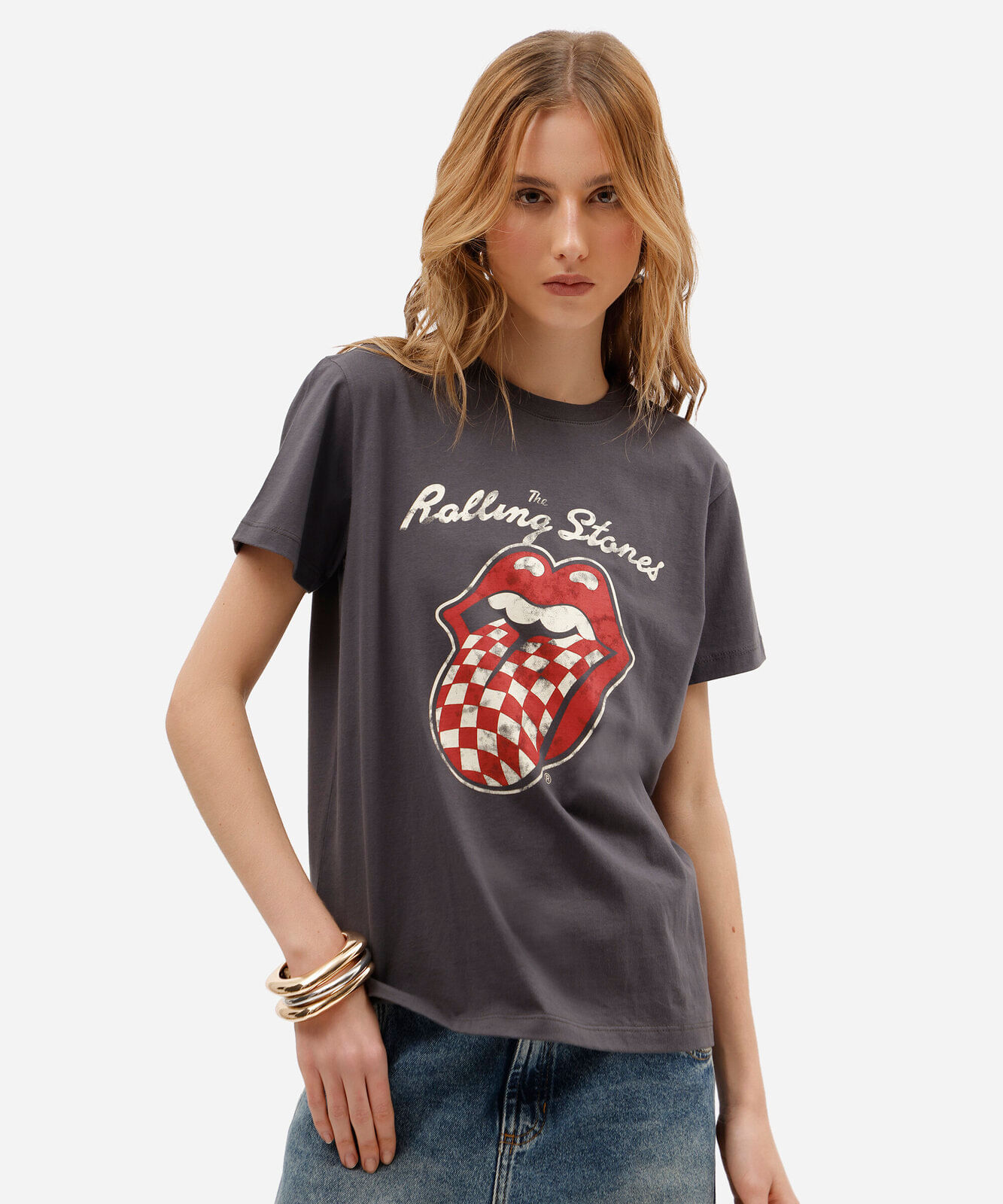 camiseta de algodão manga curta the rolling stones cinza