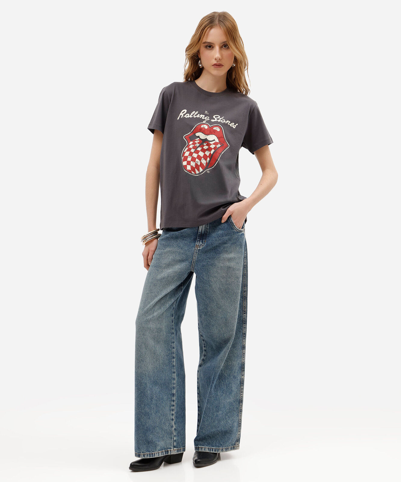 camiseta de algodão manga curta the rolling stones cinza