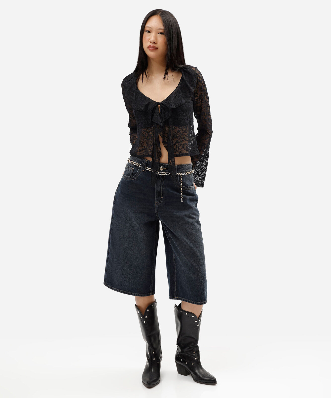 bermuda jorts feminina jeans cintura média azul