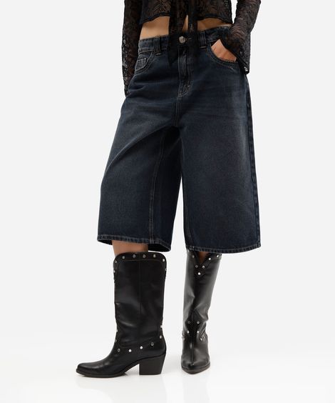 bermuda jorts feminina jeans cintura média azul