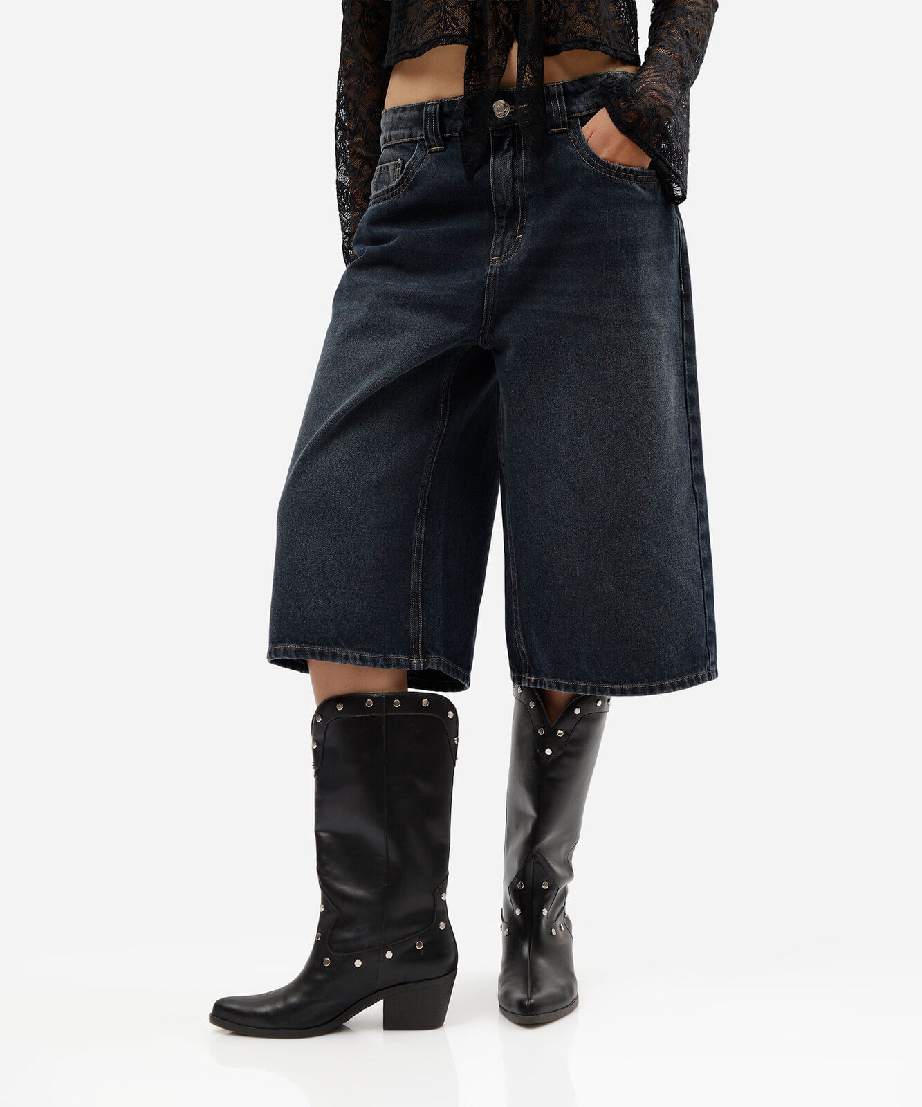 bermuda jorts feminina jeans cintura média azul