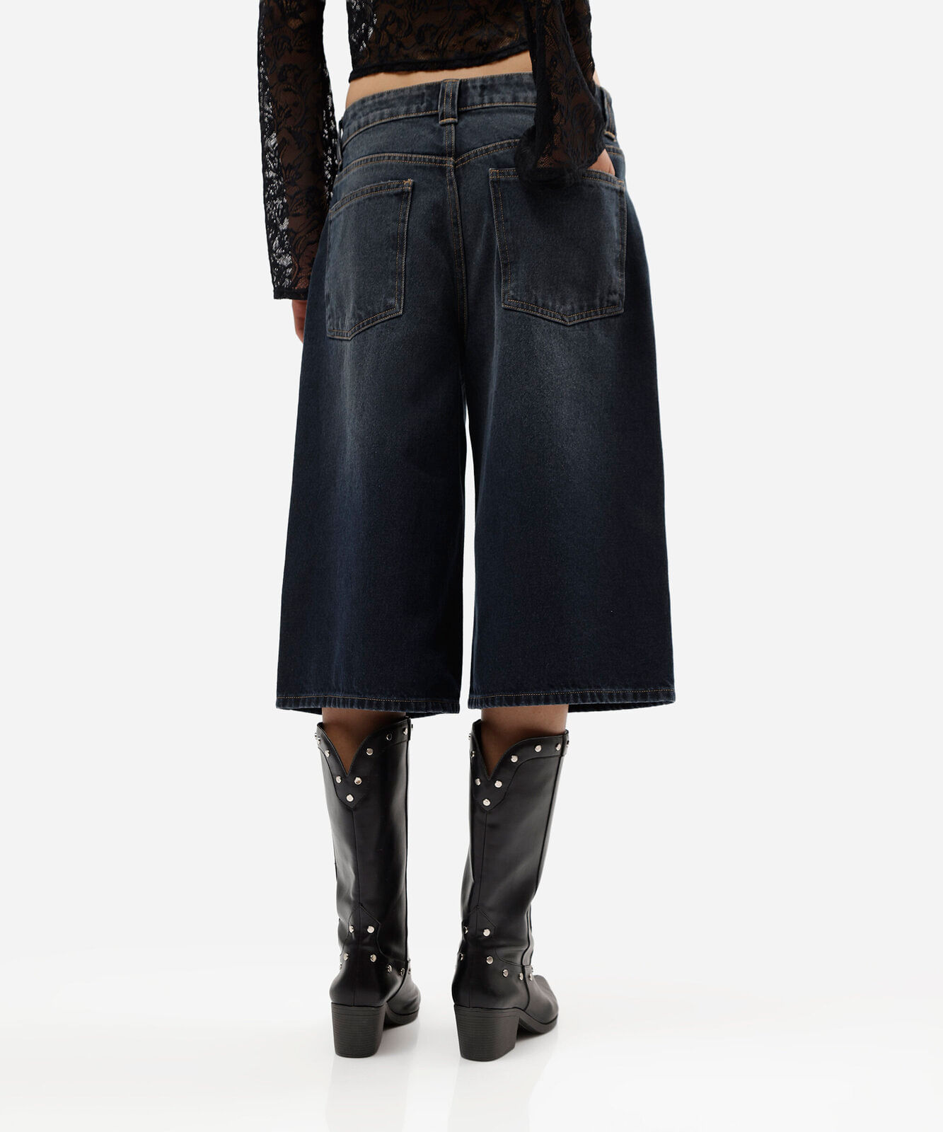 bermuda jorts feminina jeans cintura média azul