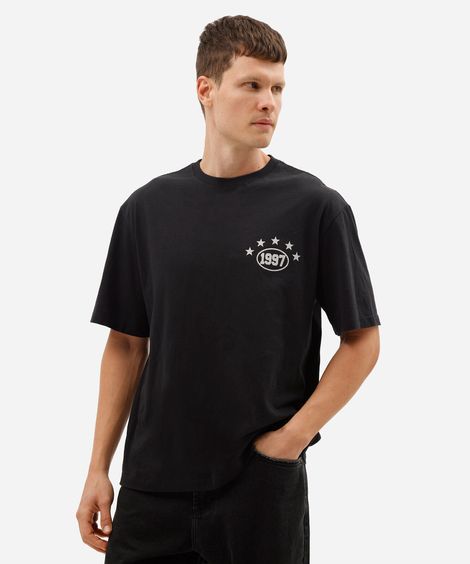 camiseta masculina de algodão manga curta estampada preta