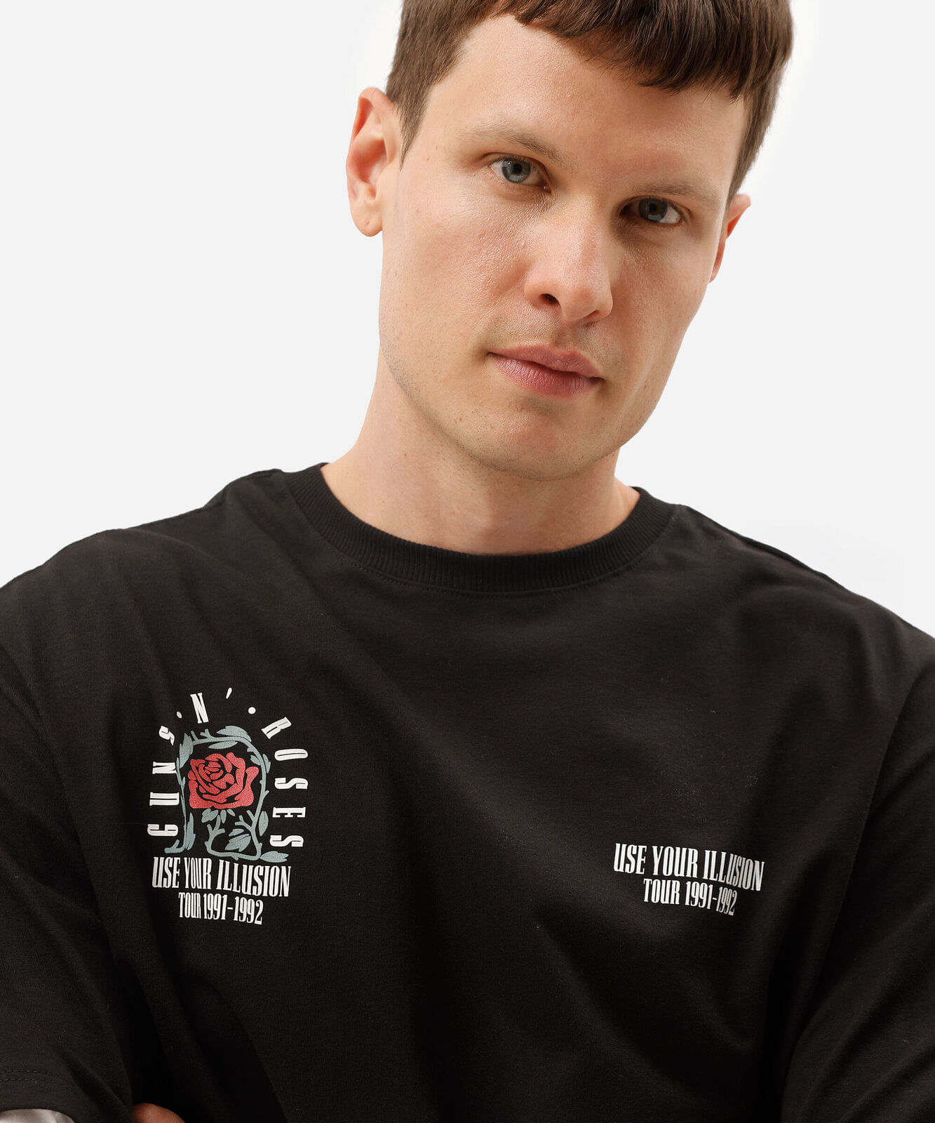 camiseta masculina de algodão manga longa guns n roses preta