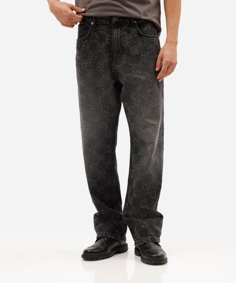 calça baggy masculina jeans texturizada preta