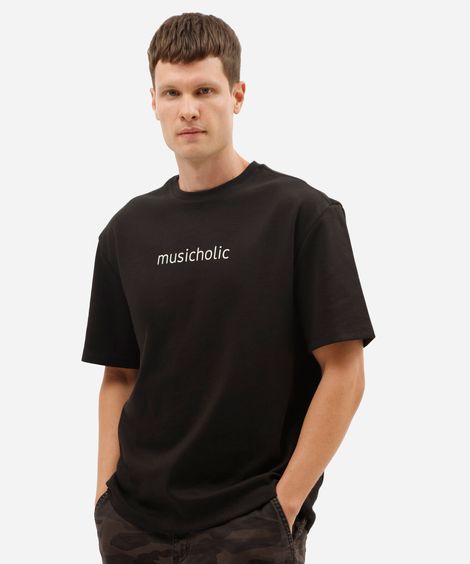 camiseta masculina com algodão manga curta estampada preta