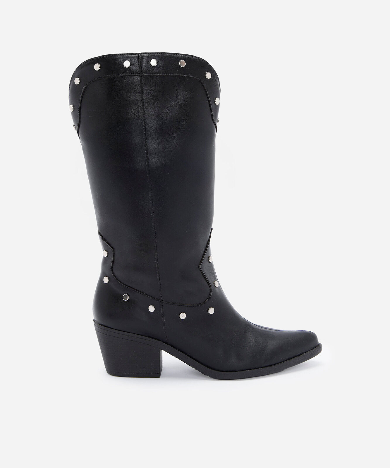 bota western cano alto com tachas preta