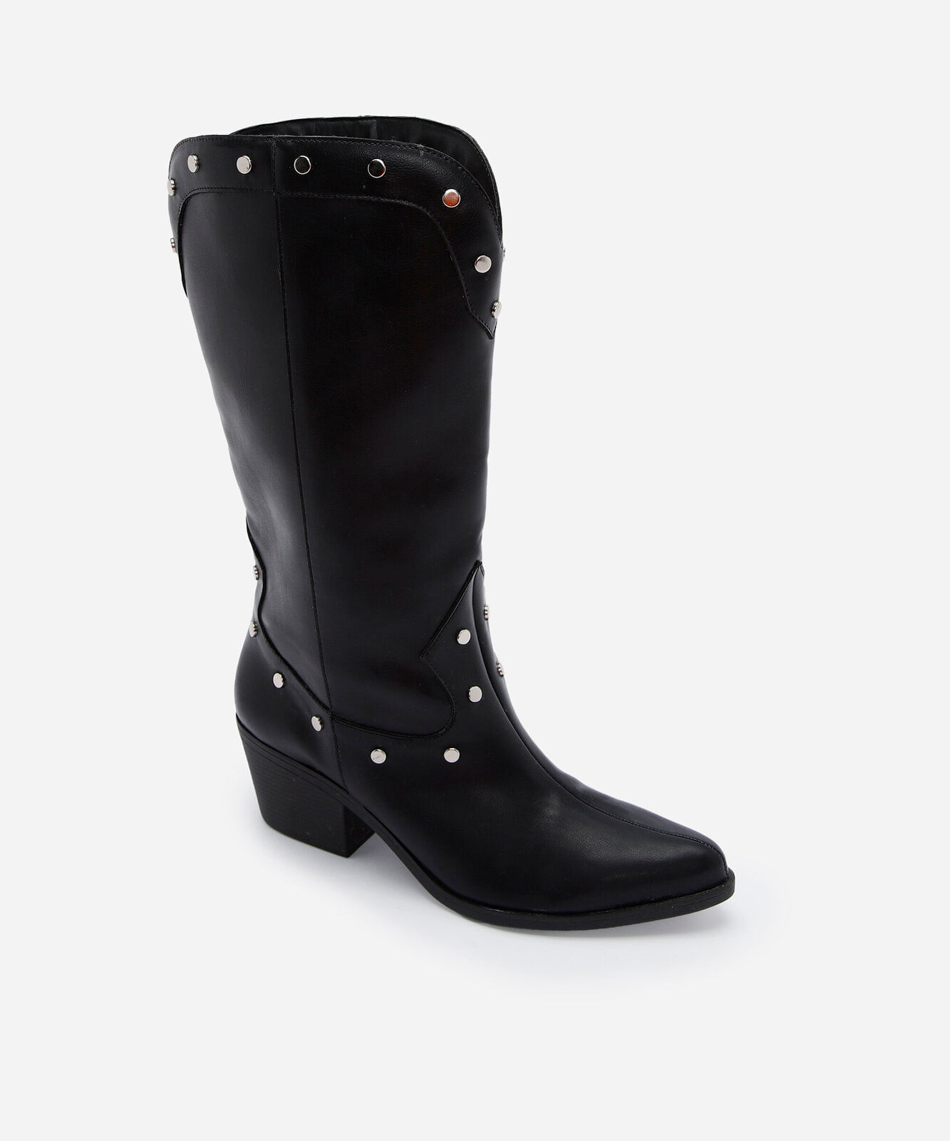 bota western cano alto com tachas preta