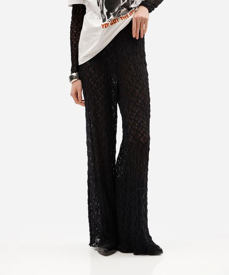 calça pantalona feminina de renda floral preta