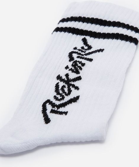 meia masculina cano longo rock in rio de algodão canelada branca