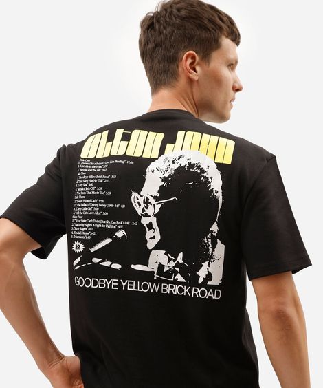 camiseta masculina com algodão manga curta elton john preta