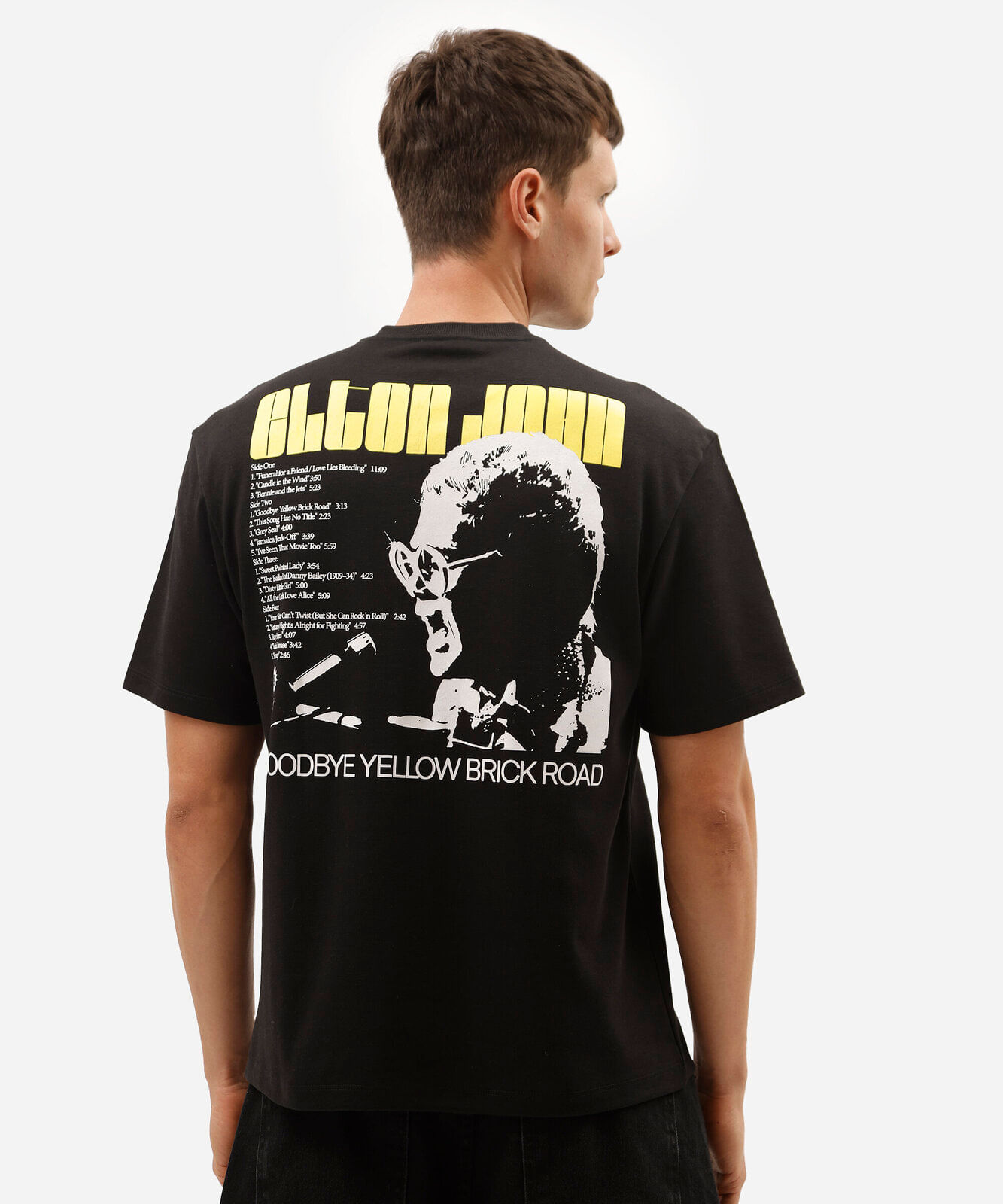 camiseta masculina com algodão manga curta elton john preta