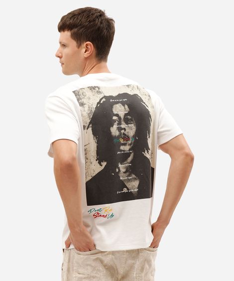camiseta masculina com algodão manga curta bob marley off white