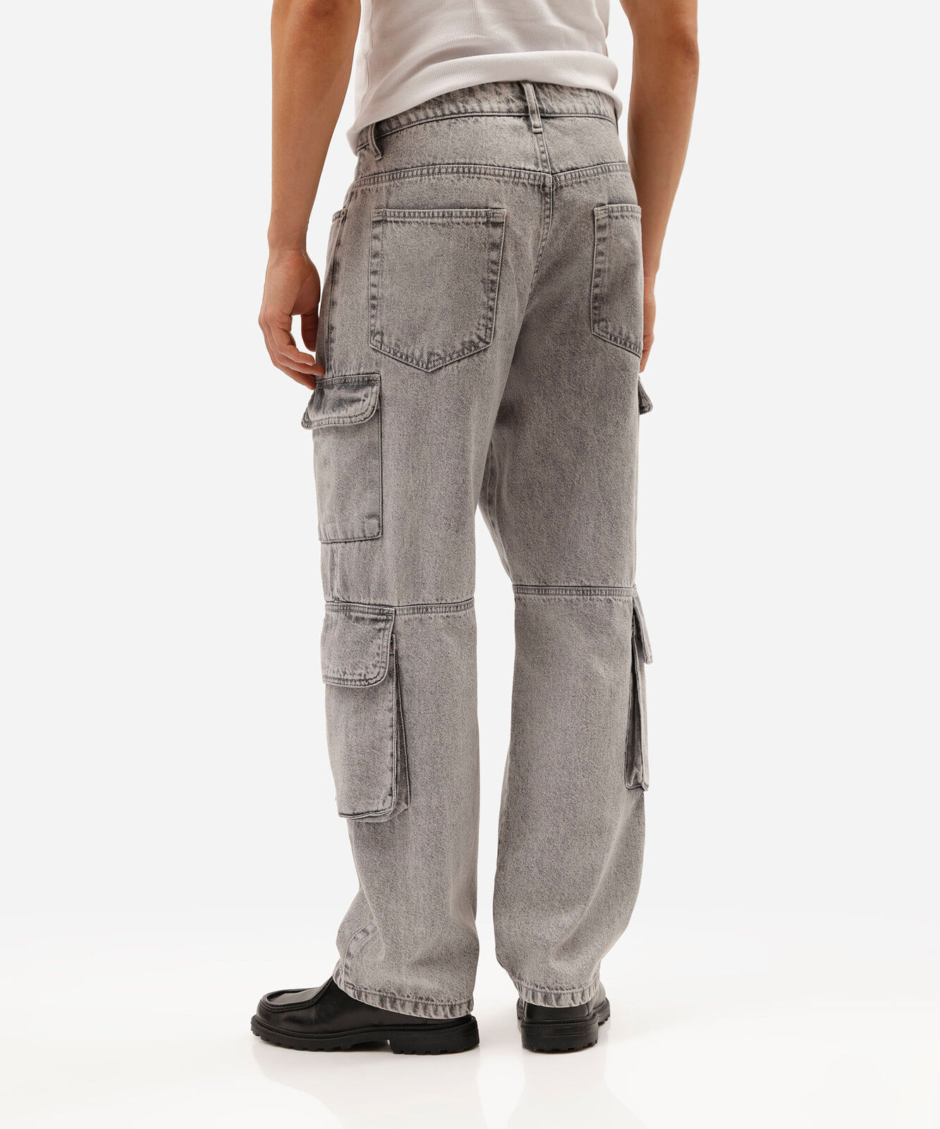 calça baggy cargo masculina jeans marmorizada cinza