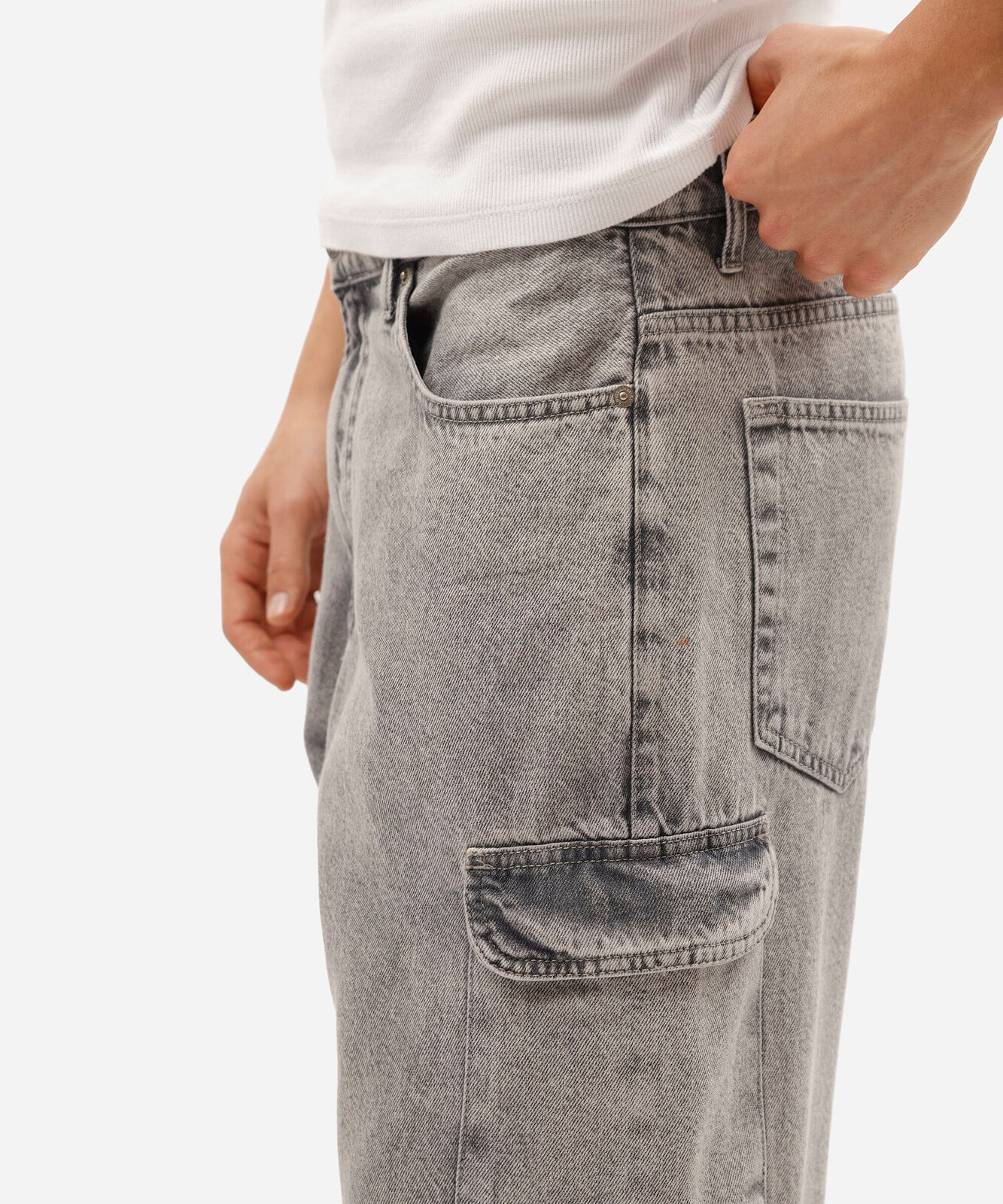 calça baggy cargo masculina jeans marmorizada cinza