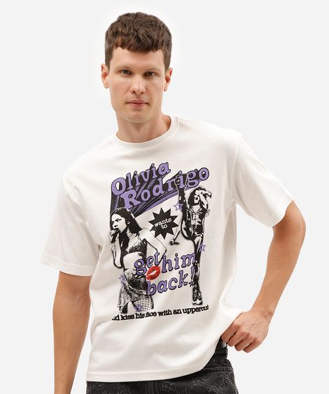 camiseta masculina com algodão manga curta olivia rodrigo off white