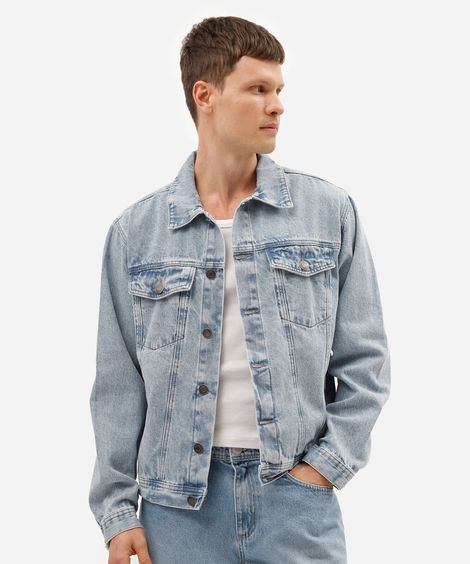 jaqueta masculina jeans bordada rock in rio azul