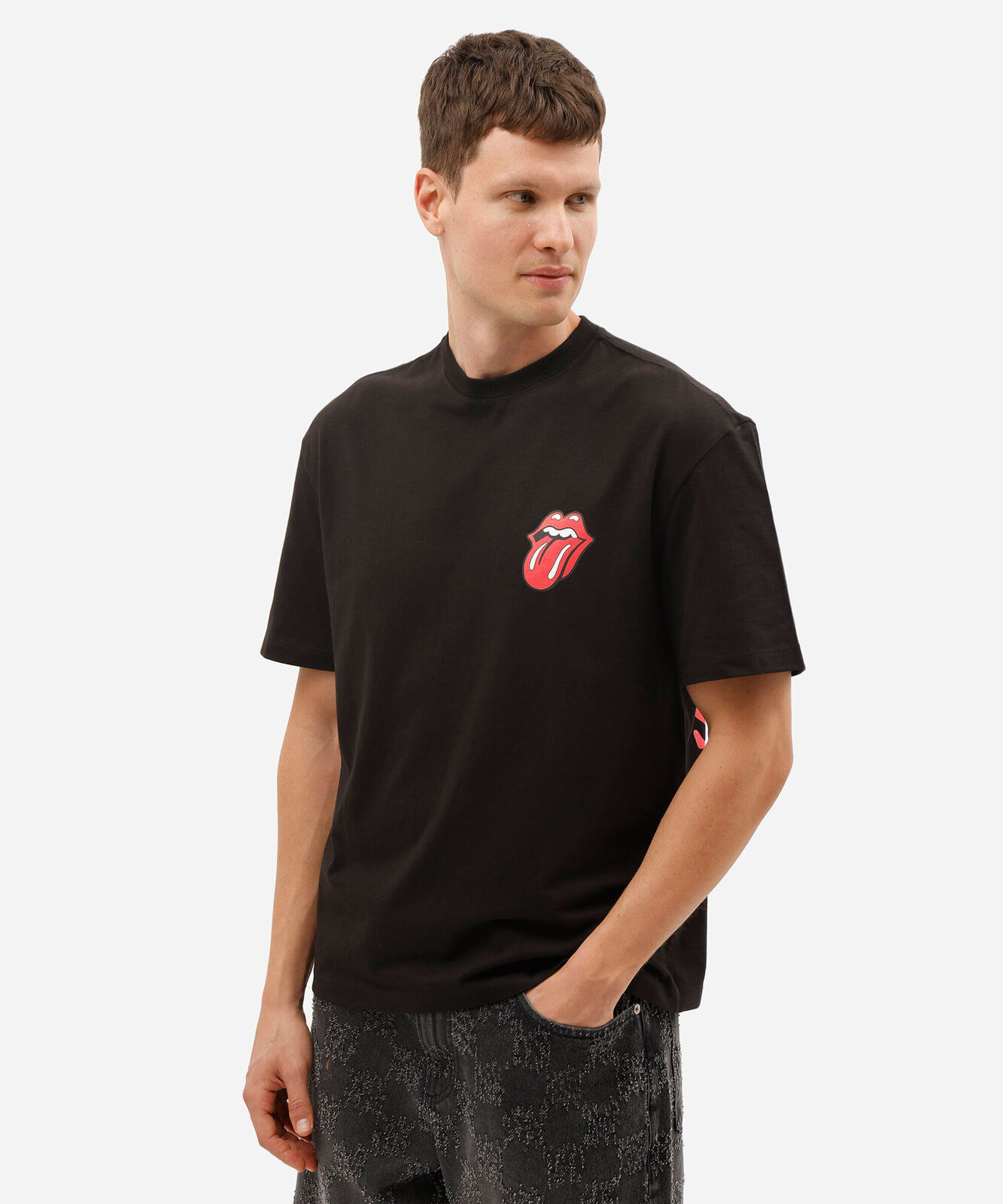 camiseta masculina de algodão manga curta the rolling stones preta