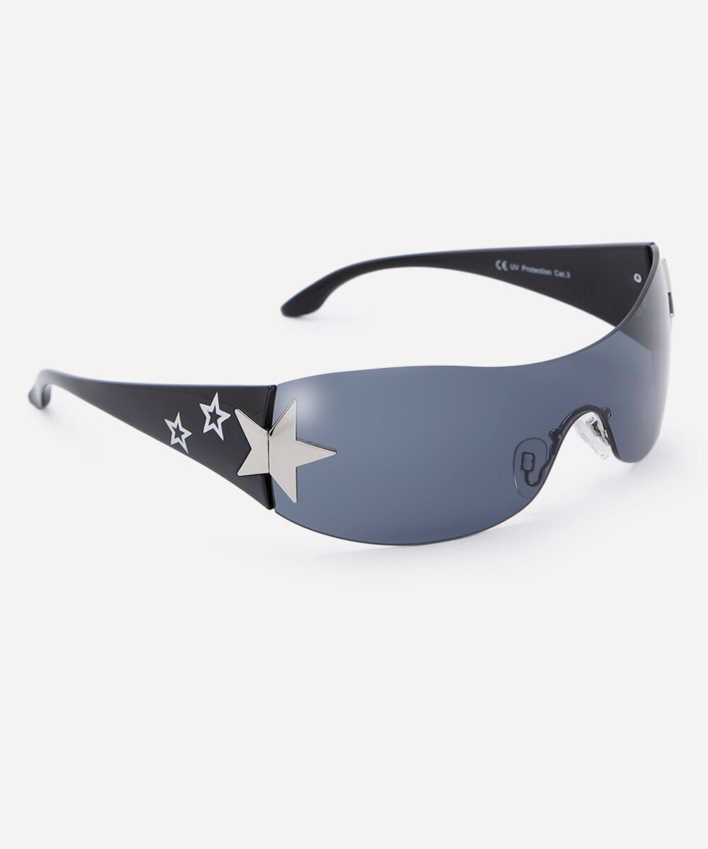 óculos de sol feminino geométrico de acetato preto