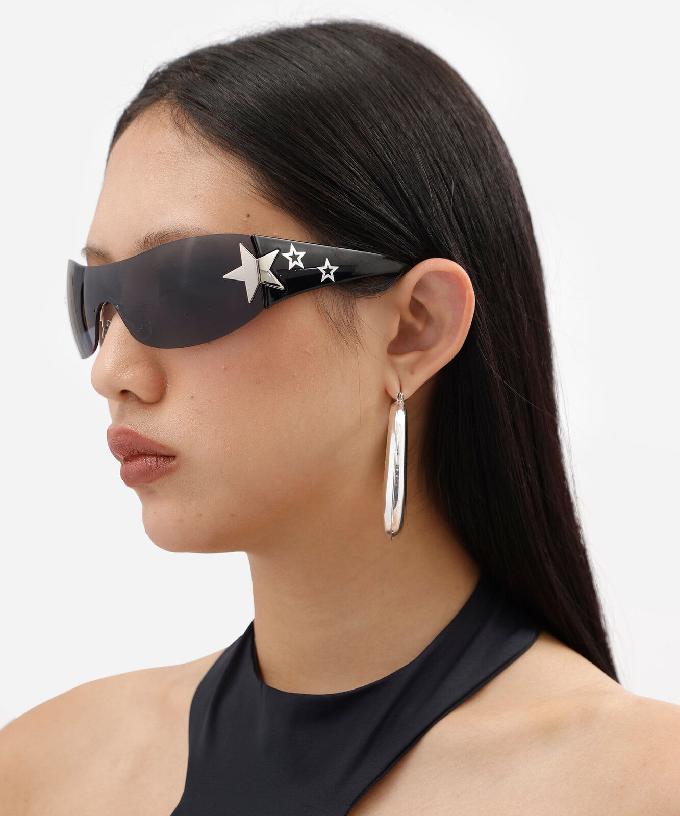 óculos de sol feminino geométrico de acetato preto