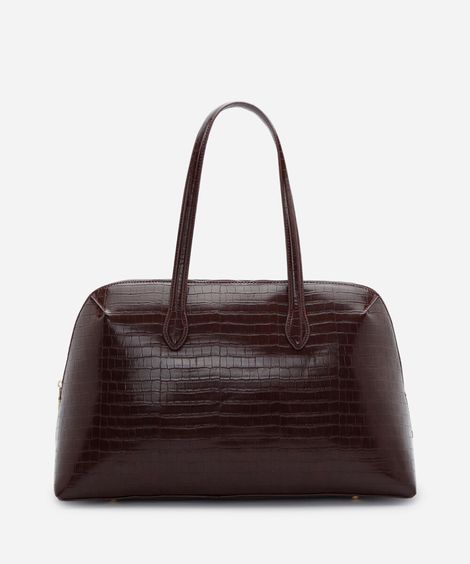 bolsa tote feminina mindset com textura croco marrom