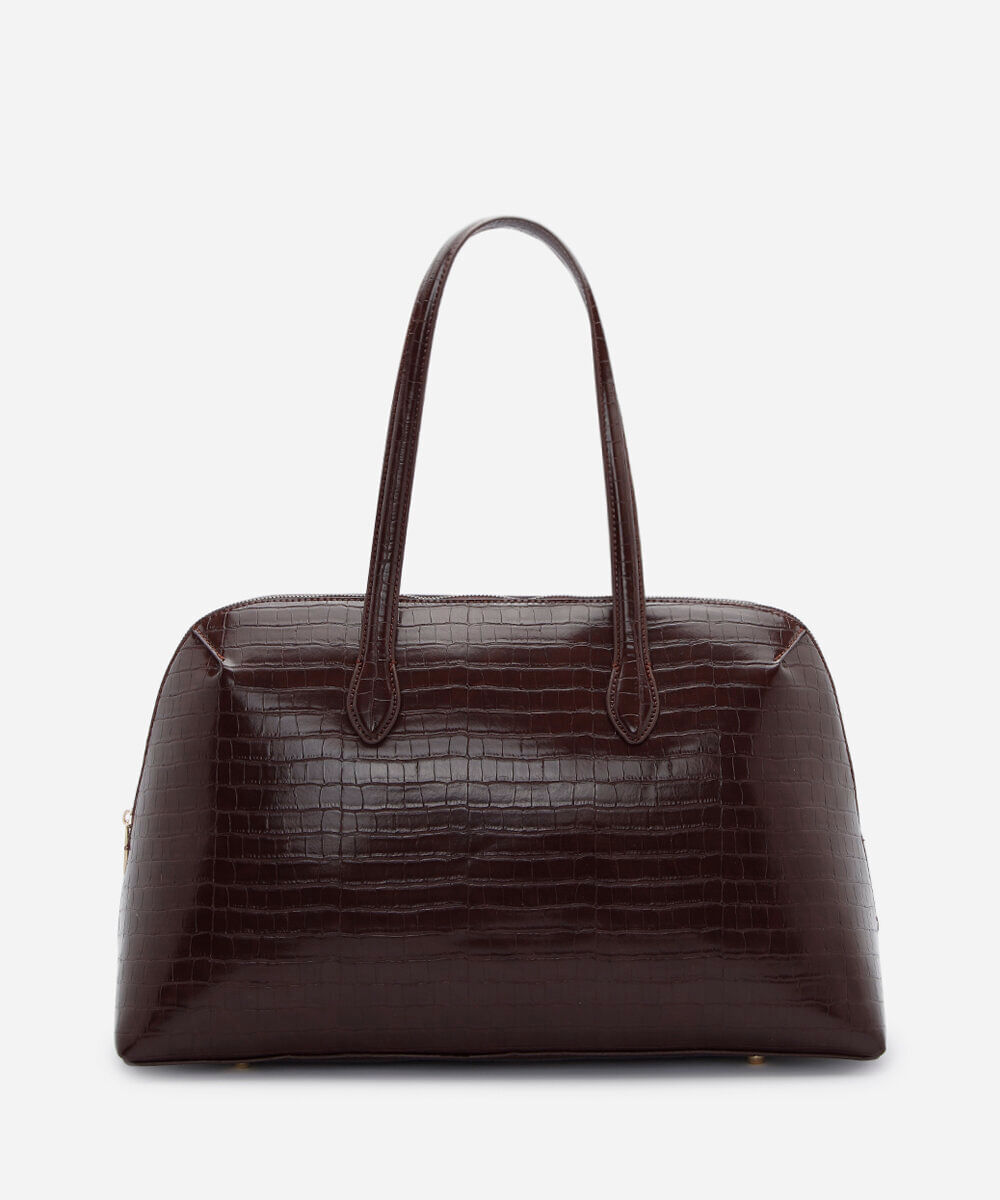 bolsa tote feminina mindset com textura croco marrom