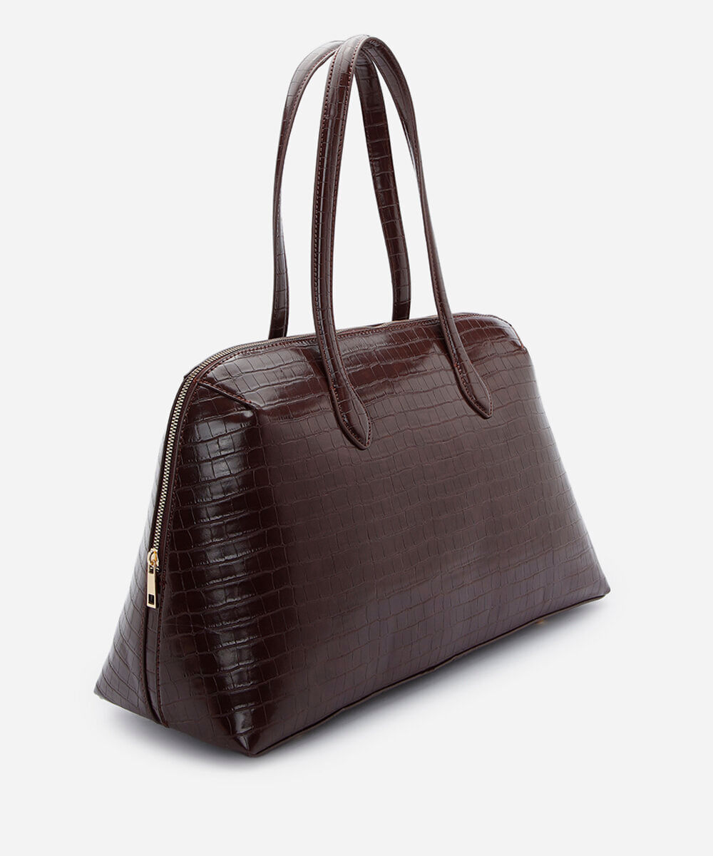 bolsa tote feminina mindset com textura croco marrom