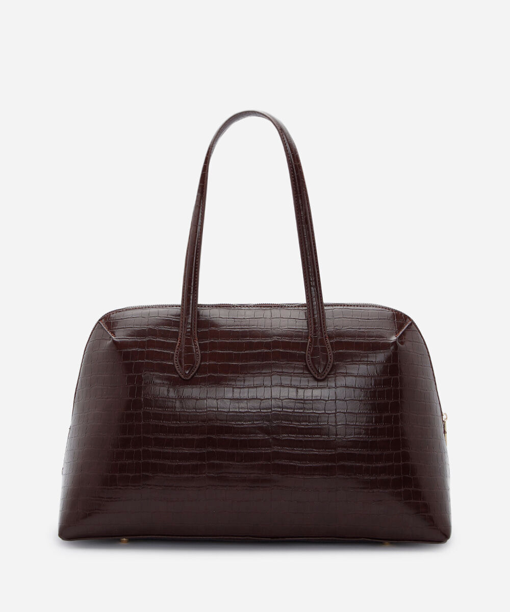 bolsa tote feminina mindset com textura croco marrom