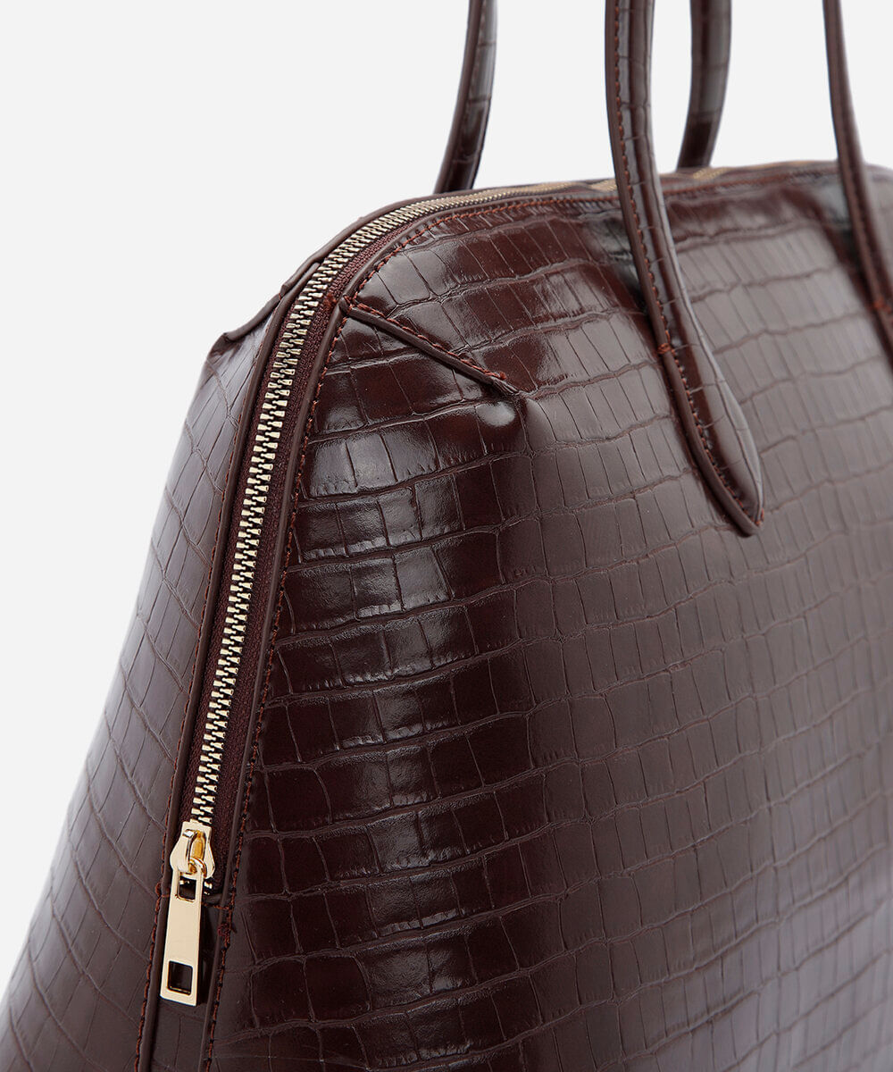 bolsa tote feminina mindset com textura croco marrom