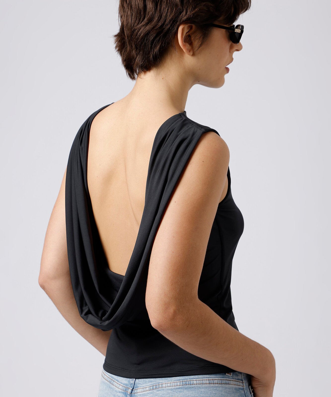 blusa feminina decote degagê costas mindset preta