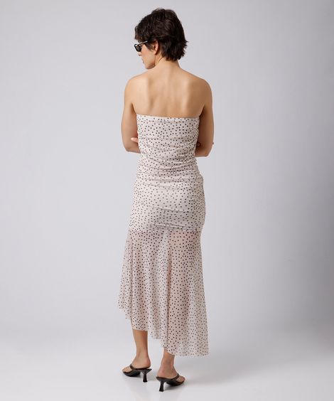 vestido midi sem alça feminino de tule franzido poá mindset off white