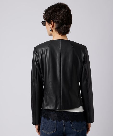 jaqueta cropped feminina de pu mindset preta