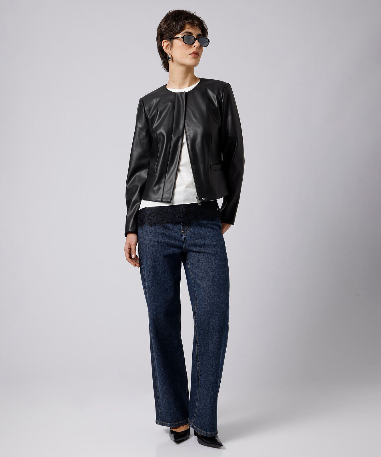 jaqueta cropped feminina de pu mindset preta