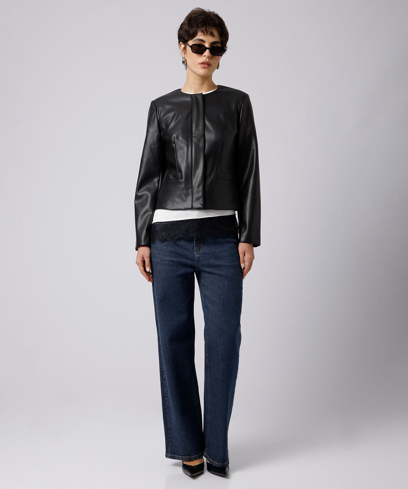 jaqueta cropped feminina de pu mindset preta