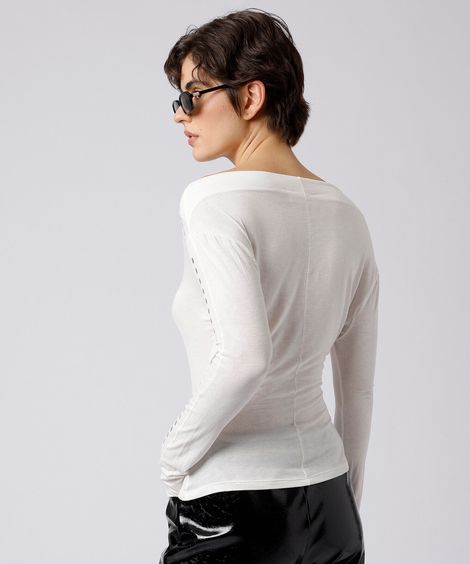 blusa feminina de viscose decote canoa com tachas mindset off white