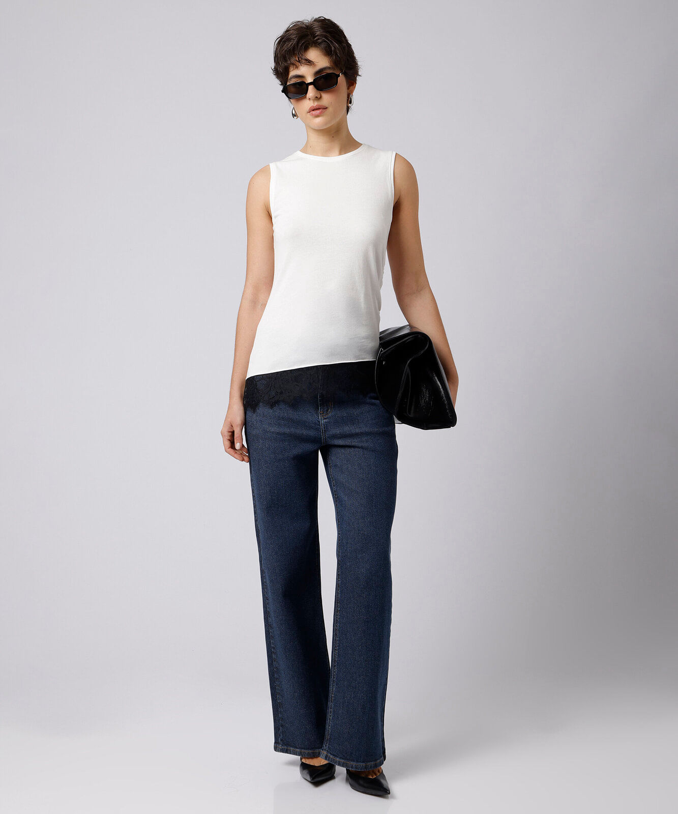 regata feminina de algodão com renda mindset off white
