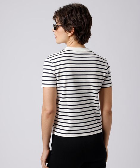 camiseta slim fit feminina com algodão manga curta listrada mindset azul
