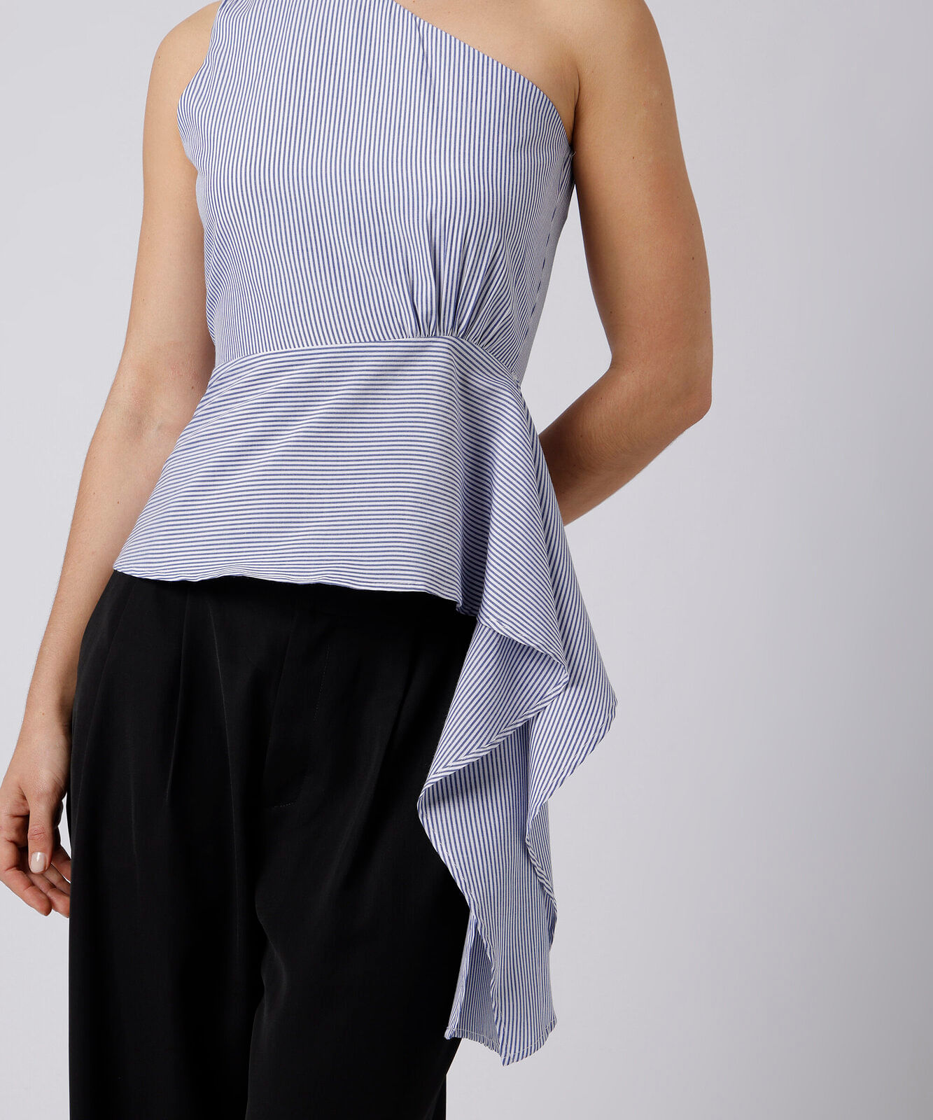 blusa peplum ombro único feminina mindset azul