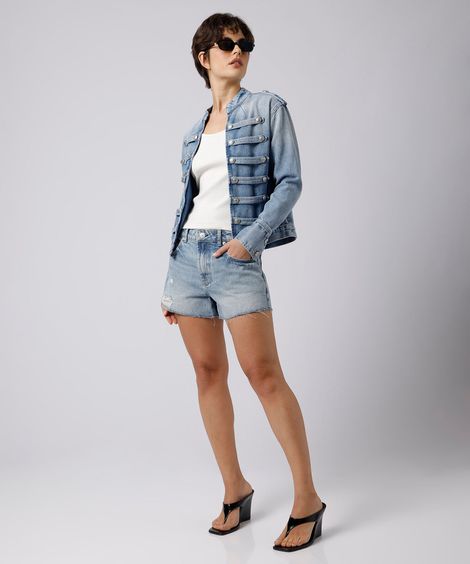 short feminino jeans destroyed mindset azul