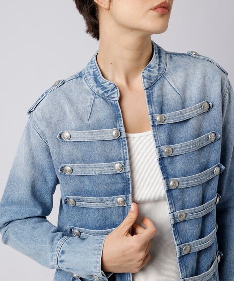 jaqueta militar feminina jeans mindset azul