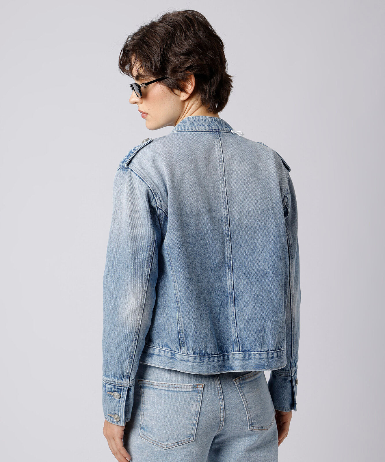 jaqueta militar feminina jeans mindset azul
